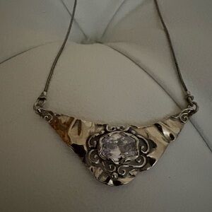 EUC Sterling Silver CZ Crystal Pendant Necklace 16”